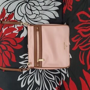Michael Kors Charm Nylon Pink Blush and Brown Crossbody Bag
